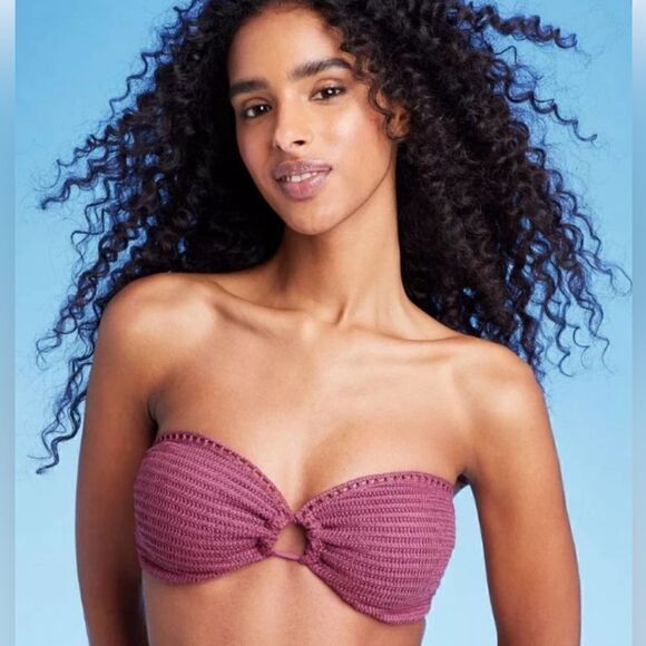 Shade & Shore Pink Women's Crochet Bandeau Bikini Top Size 36B or 36D NWT - Picture 1 of 10